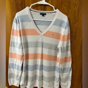 Tommy Hilfiger striped v-neck sweater. XL.